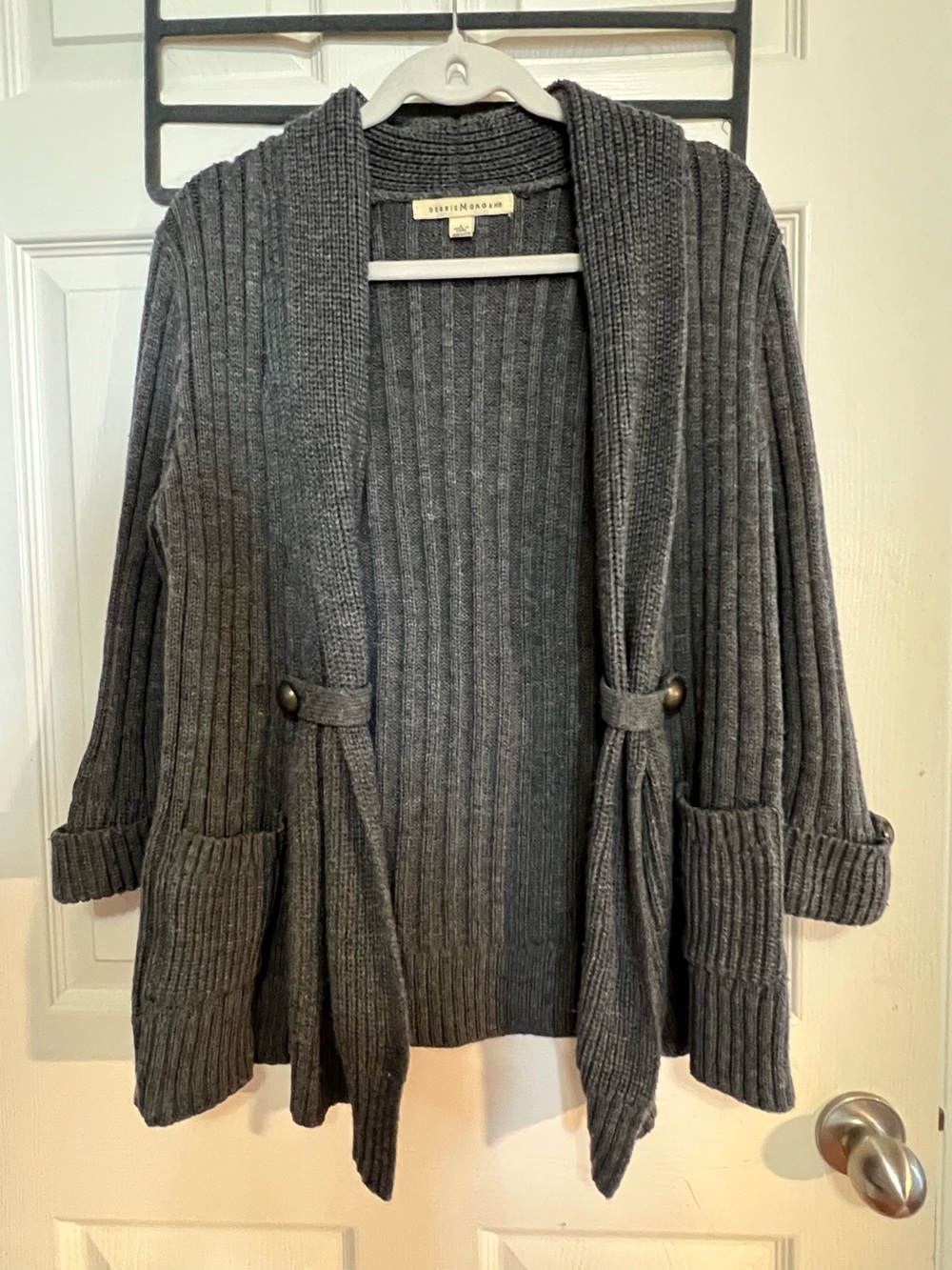 Charcoal Ribbed Open-Front Cardigan Sweater